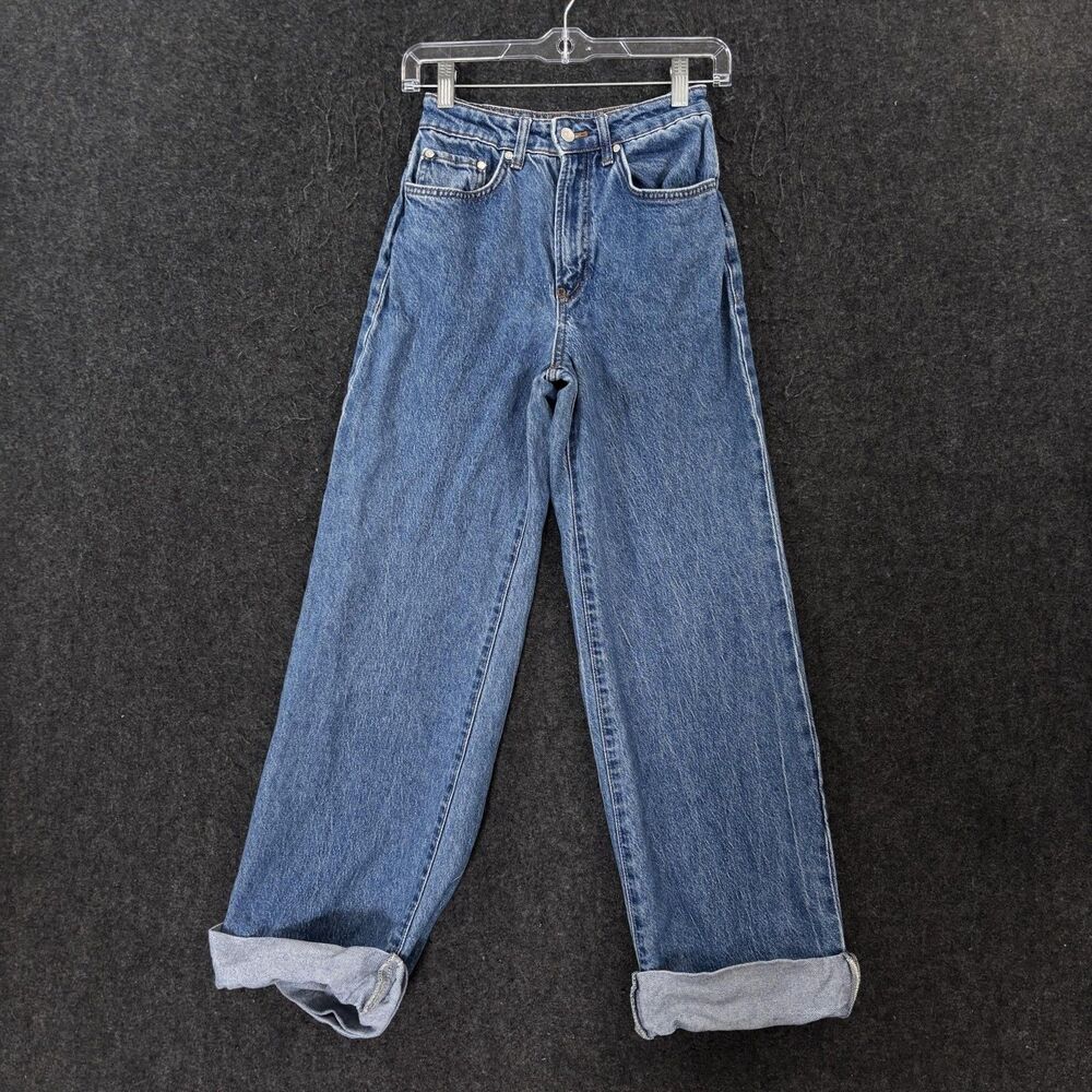 Pilcro Jeans Women's 25 Petite Blue High Rise Relaxed Straight Cuffed Denim